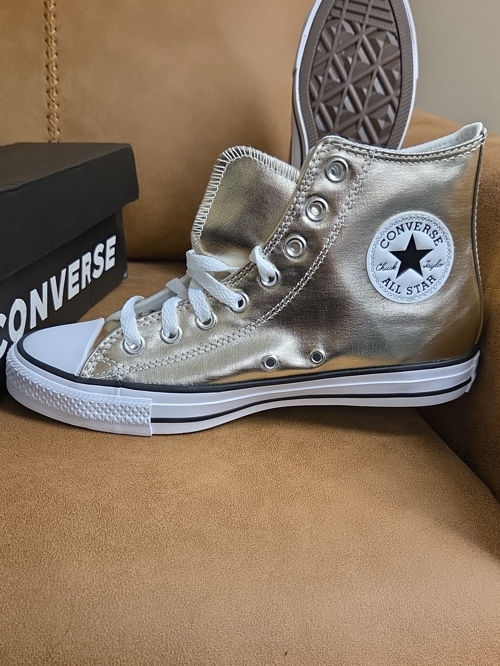 Converse All Star High Top Sneakers — Metallic Gold with White Accents